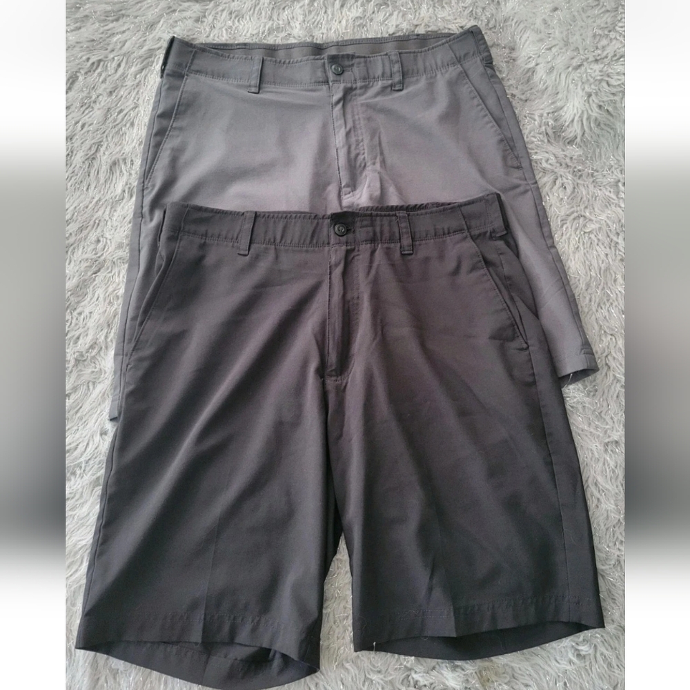 2 Pairs Grand Slam Performance Golf Chino Shorts Black Gray Stretch 34 Flat Fron